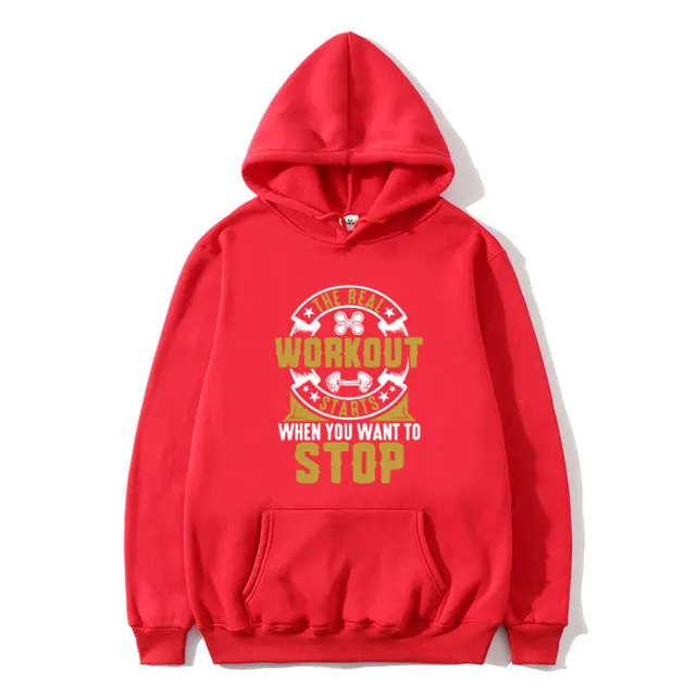 Funny The Real Workout Starts When You Want To Stop Meme Hoodie Men's Fitness Gym Casual Pullover Male Cozy Oversized Hoodies