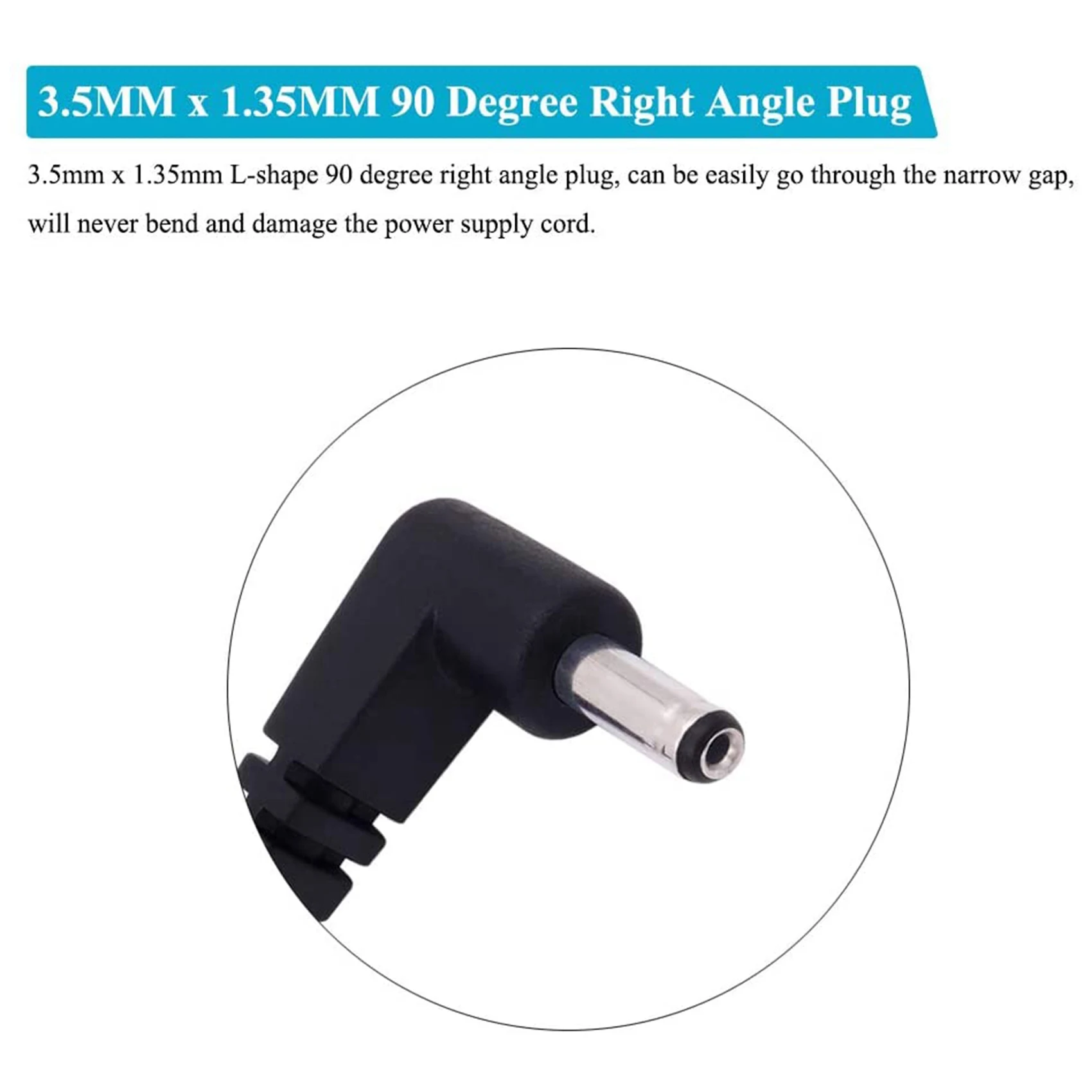 (10 Pack) Replacement 3.5mm x 1.35mm 90 Degree Right Angle DC Power Male Plug Jack to Bare Wire Open End Pigtail Power