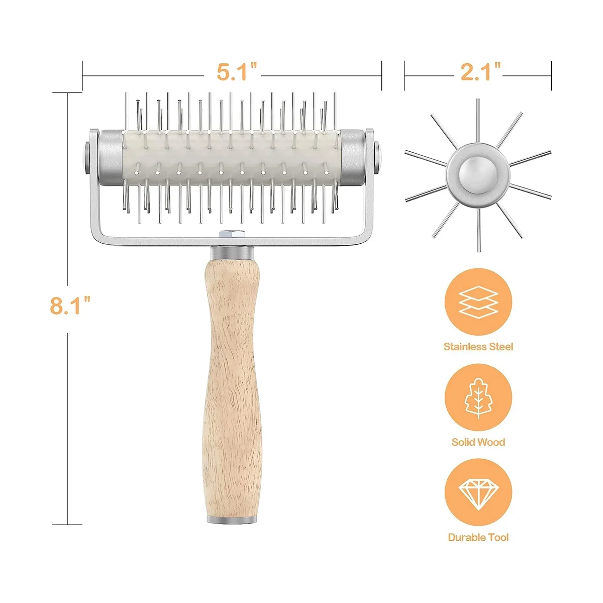 

Pastry Roller with Stainless Steel Spikes Homemade Pizza Tool,Prevents Dough from Blistering,Pizza Making Accessories