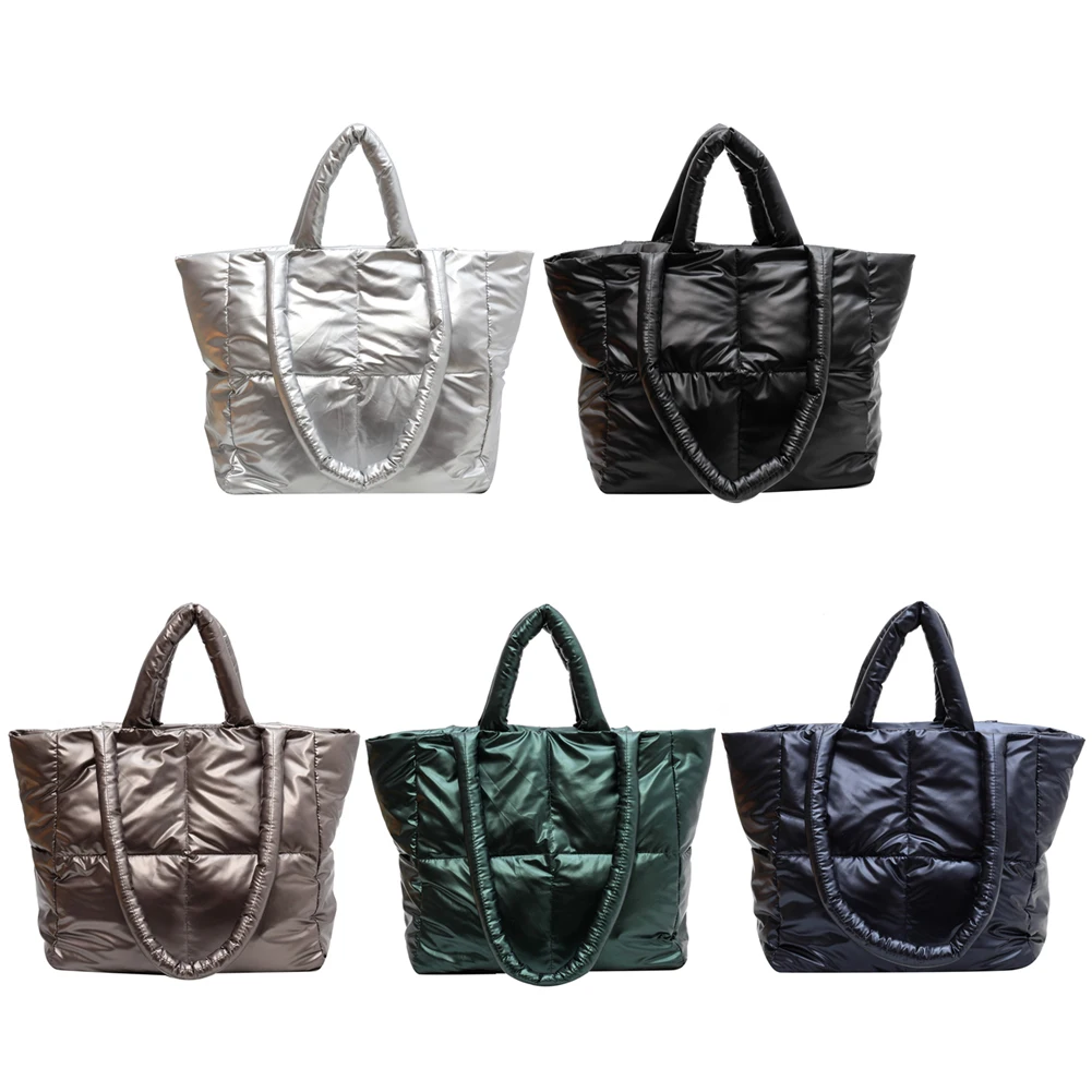 Autumn Winter Ladies Space Bag Fashion Casual Cotton-padded Top-handle Bags Soft Women Large Capacity for Girls Shopping