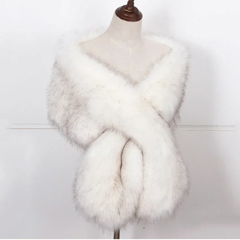 Faux Fox Fur Women Wraps Long Plush Tippet for Woman Large Luxury Scarf Cloak Party Dress Fluffy Fur Shawl Poncho Bride