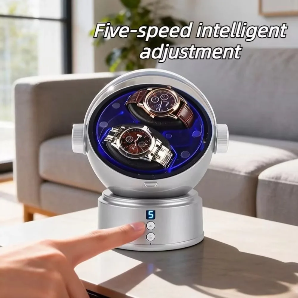 Space Style Digital Double Watch Winder Luxury 5 Color Changing Ambient Lights Automatic Watch Winder Ultra Quiet Silent Motor