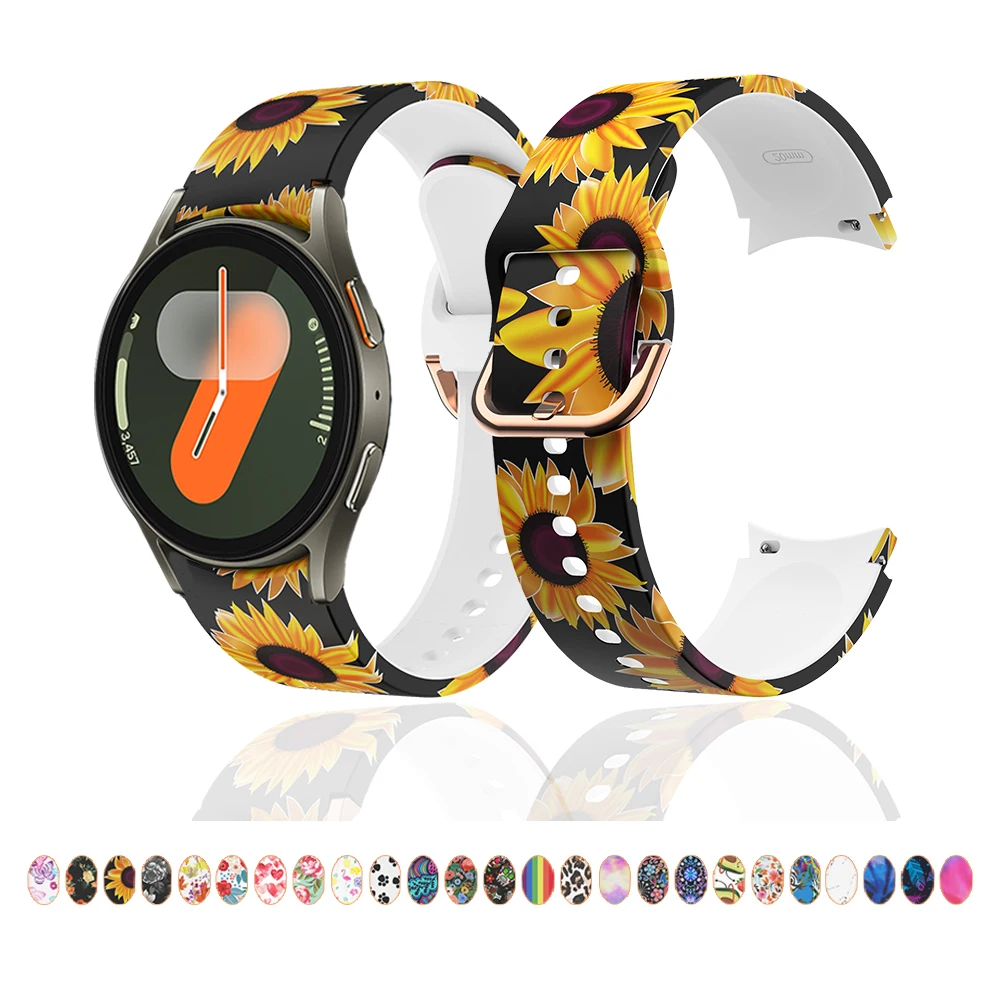 Printed Strap for Samsung Galaxy Watch 7 40mm Sunflower Skull Flamingo Print Band for Samsung Galaxy Watch FE 7 6 5 4 Universal