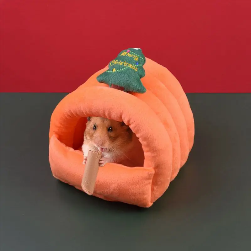 Small Animal Winter Bed Plush House Hideout Christmas Design Cage Decor For Ferret Parrot Hamster Playing Hiding Mat