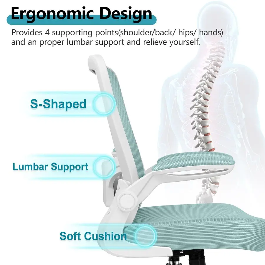 Office Chair, Ergonomic Desk Chair Breathable Mesh Chairs Adjustable High Back Lumbar Support Flipup Armrests, Executive Rolling