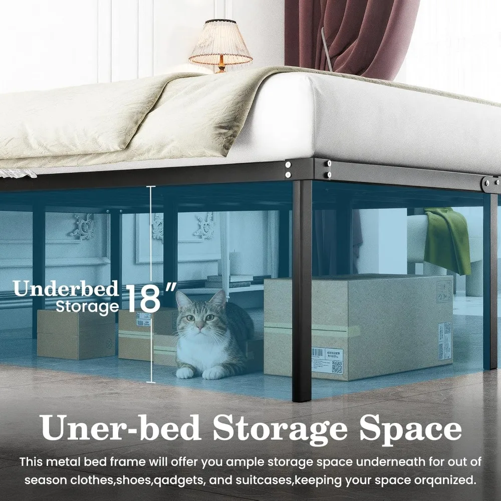 

Full Bed Frame Heavy Duty 18 Inch, Sturdy Metal Platform with Strong Bearing & Under Bed Storage, No Box Spring Needed