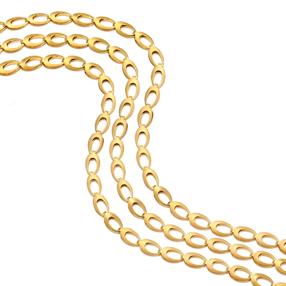 Gold Stainless Steel Oco Water Drop Chains, Stamping Flat Forma Oval, Jóias Presente, DIY Pulseira, Brincos Acessórios, 1m