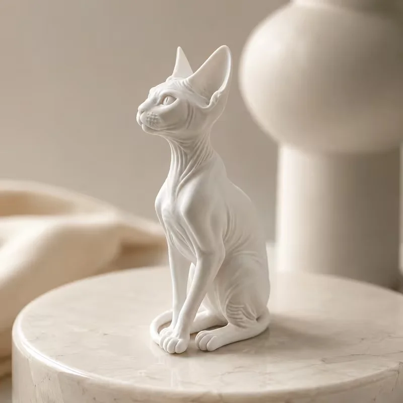 Figurine de chat Sphynx imprimée en 3D, sculpture de chat sans poils en plastique, statue d'animal réaliste, décoration de bureau pour la maison.