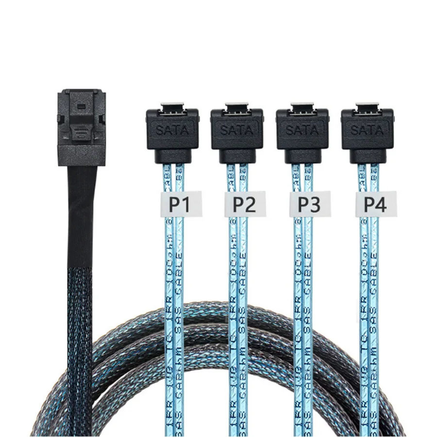 Internal Mini SAS HD SFF-8643 to 4X SATA 7pin Female 90 Degree Hard Disk Data Server Raid Cable
