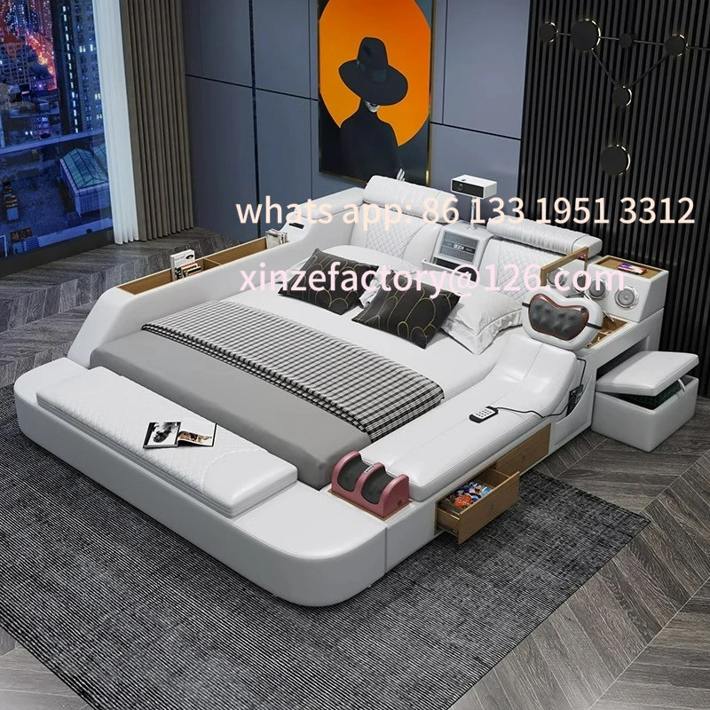 

Customizable Smart Massage Tatami Leather Bed Master Bedroom Multifunctional Modern Simple Bed