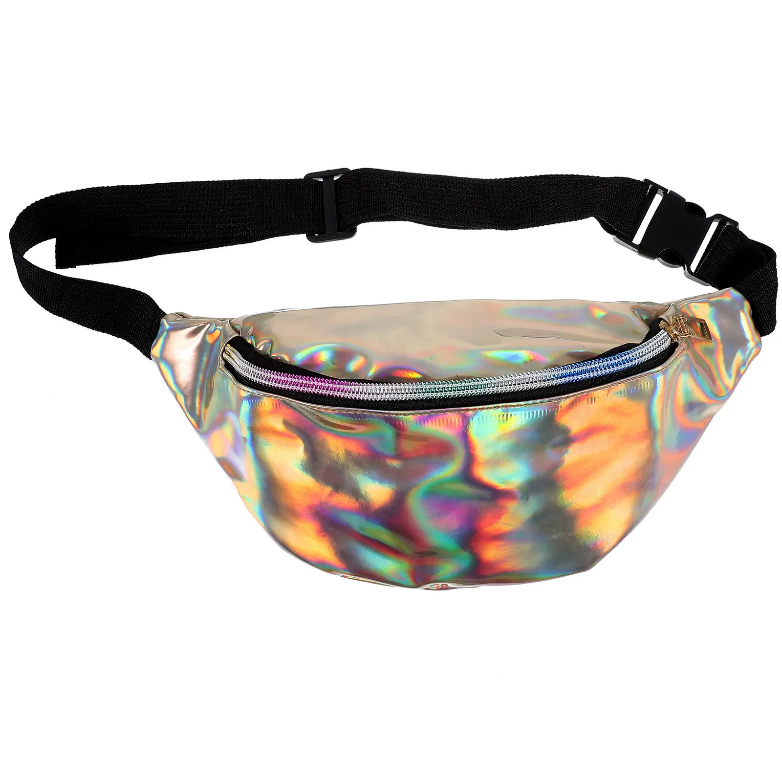 Anti-Theft Waist Bag PU Shining Adjustable Strap Unisex Waist Pouch Travel Belt Pack Large Capacity Gold