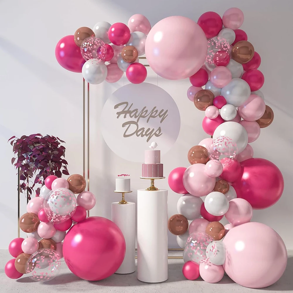 Guirnalda de Globos Rosa Intenso, Kit de Arco de Globos Rosa Pastel, Blanco y Oro Rosa con Confeti, para Baby Shower, Revelación de Género, Fiesta de Cumpleaños, Globos