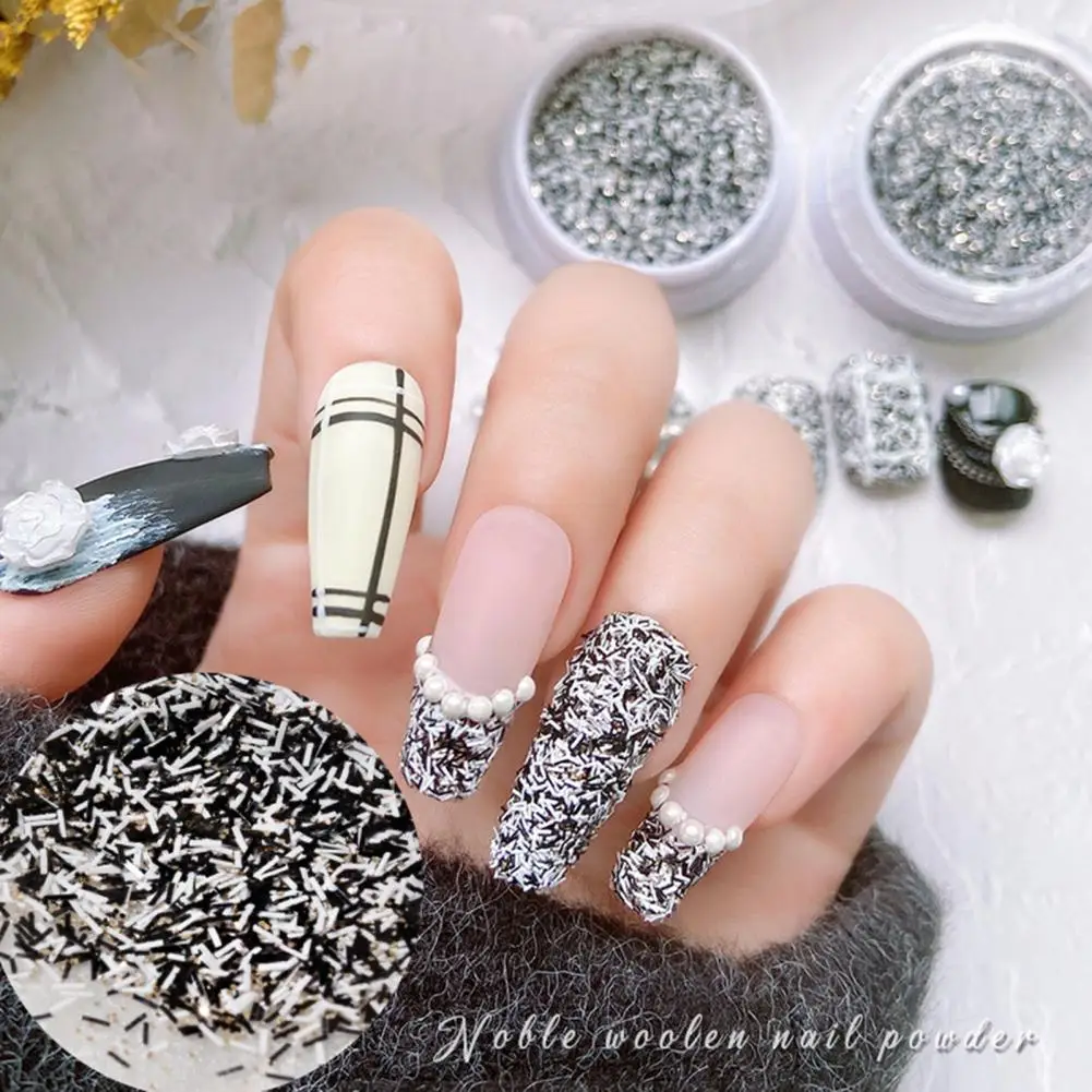 Nail Tweed Poeder 1 Doos Mooie Iriserende Zwart-wit Nail Art Chrome Pigment Dust Nail Levert