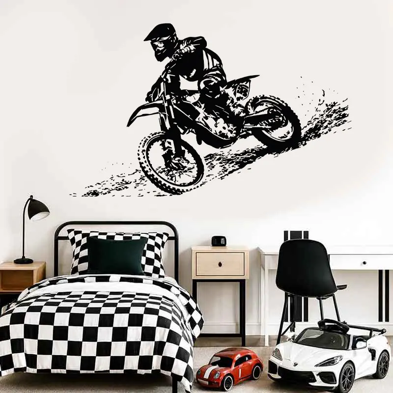 Motocross Vinyl Wall Decal Motorcycle Dirtbike Racing Boys Bedroom Decor Extreme Sports Moto Biking Decoration Stickers Mural