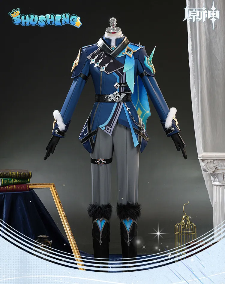 Genshin Impact Traveler Aether Cosplay Costume Winter Hunt Full Set Outfit Men handsome suit coat props wig Halloween uniform view 3