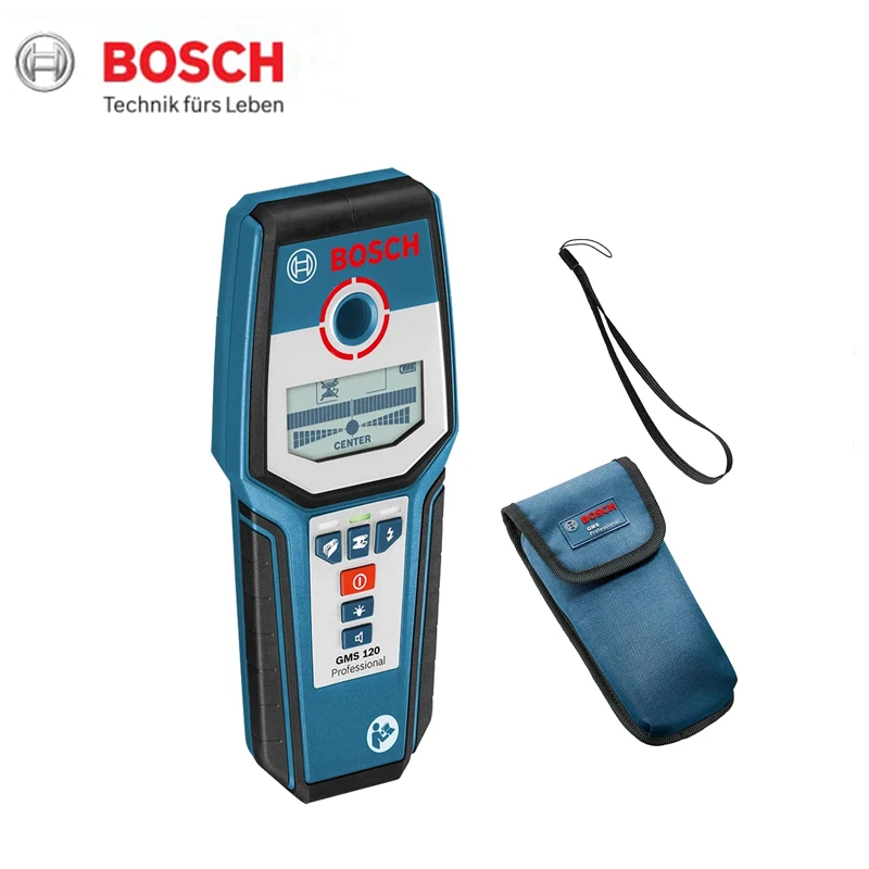 Металлоискатель Bosch GMS 120 профессиональный, детектор для обнаружения стен кабелей, водопроводных труб, дерева и металла