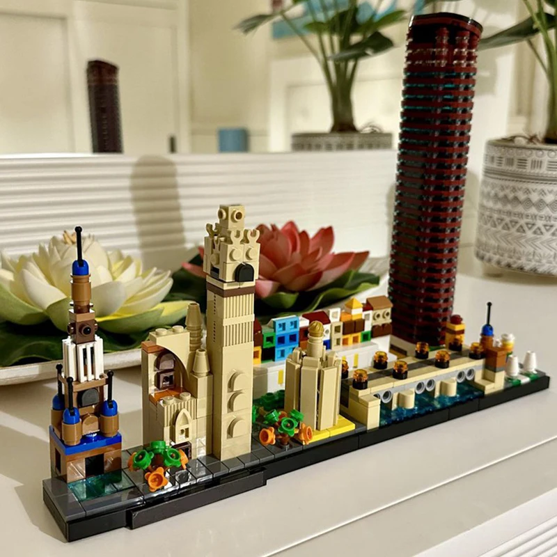 Seville skyline architecture Spanish landmark bricks Spain cathedral church blocks city diorama buildings symbols medieval