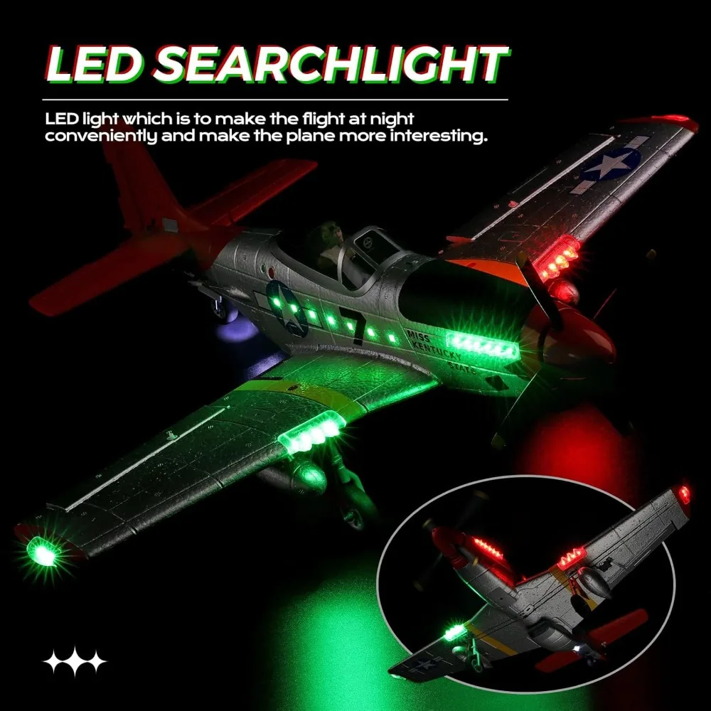 P51 Mustang 4-kanaals 6G 3D borstelloos RC-vliegtuig met 2.4G afstandsbediening en LED-verlichting