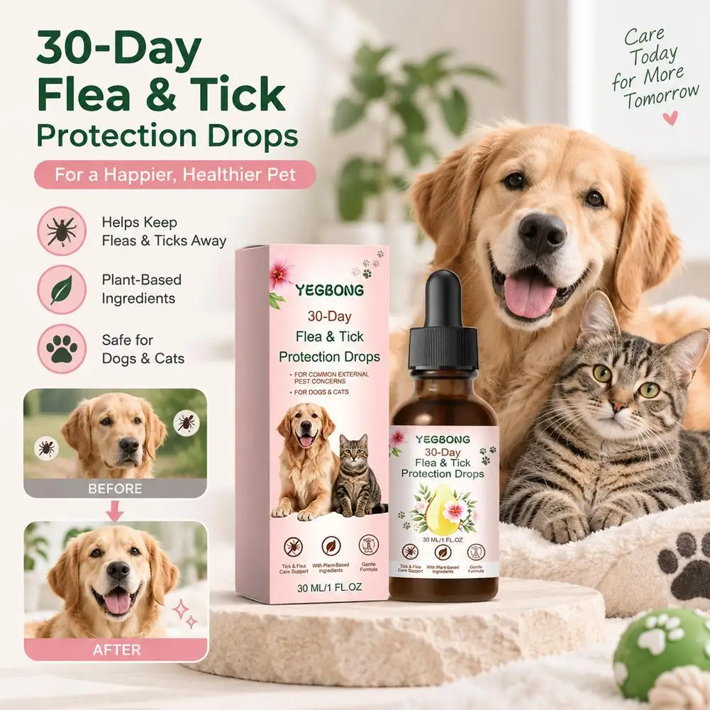 30ml Flea And Tick Protection Drops For Dogs Cats 30-Day Plant-Based Gentle Formula Liquid Prevention Treatment