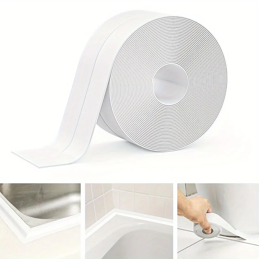 2 Rolls 3.2m Self-Adhesive PVC Sealing Tape for Bathtub Shower Sink Kitchen Bathroom Edge Protection White 3.8/2.2cm Wide JXB