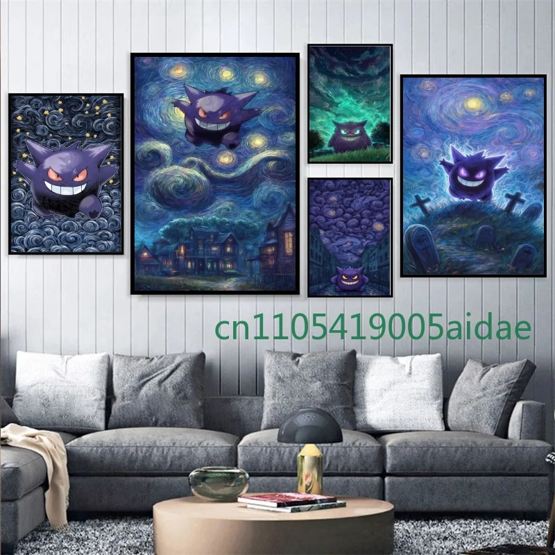 

Classic Van Gogh Series Canvas Painting Pokemon Pikachu Anime Poster Prints HD Home Room Comics Pictures Art Decor Holiday Gift