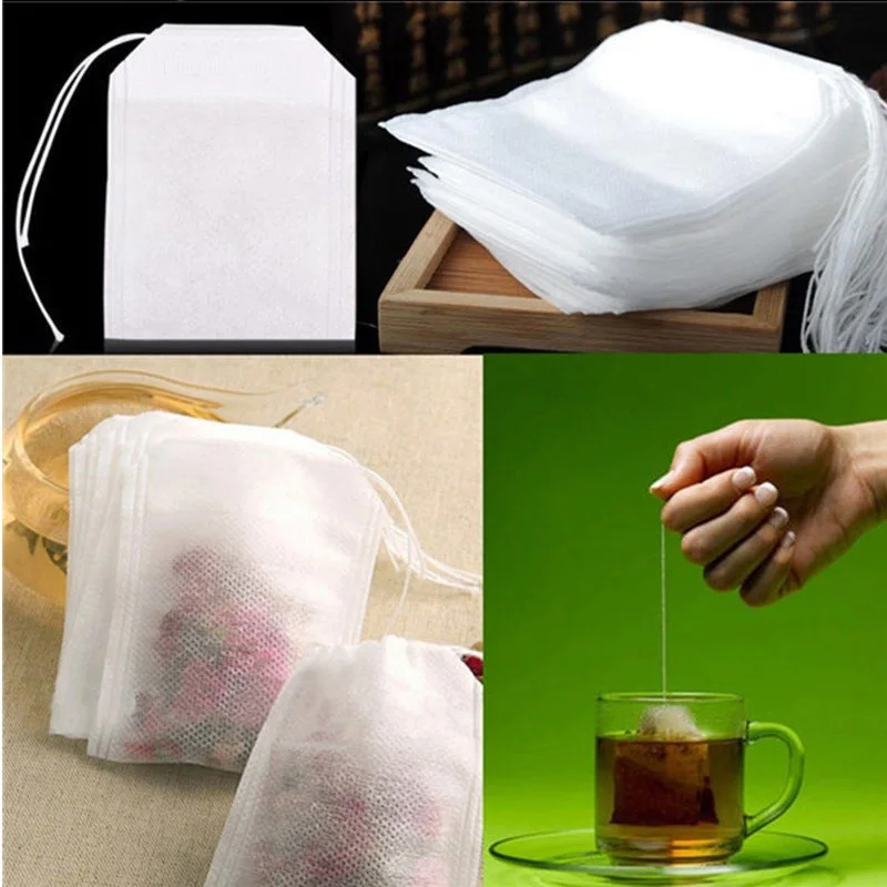100Pcs 5x7cm Disposable Empty Tea Bags Bags For Tea Bag With String Heal Seal Tea Infuser Non-woven Paper Filter Teabags