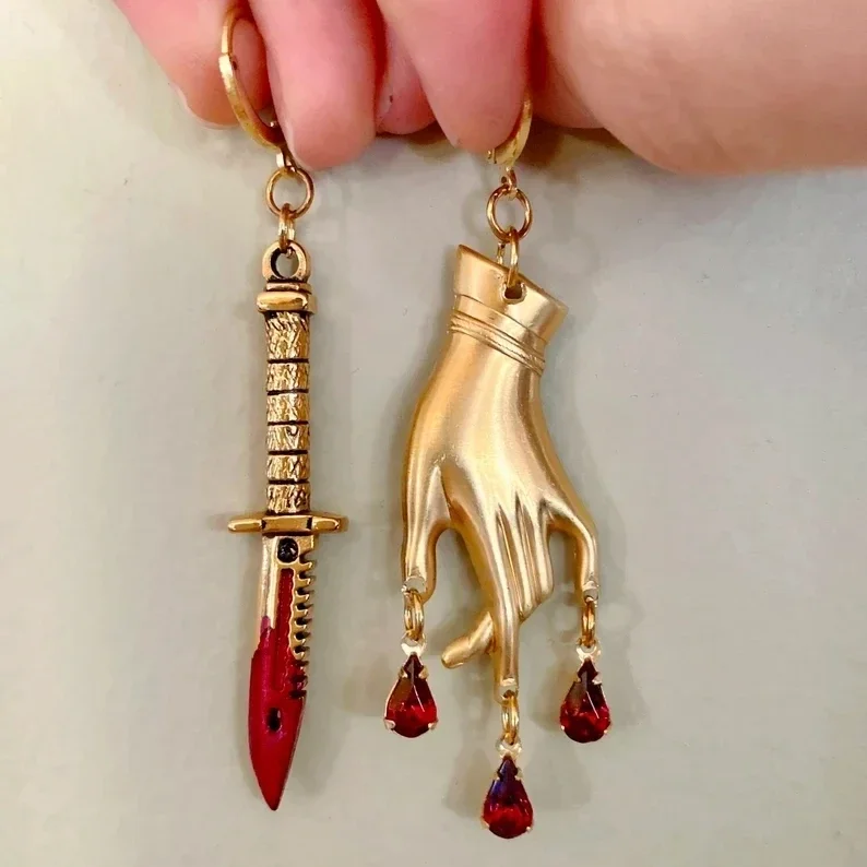 The Asymmetrical gold plated Lady & Dagger Earrings,Boho Earrings,Aesthetic Dangle Earrings