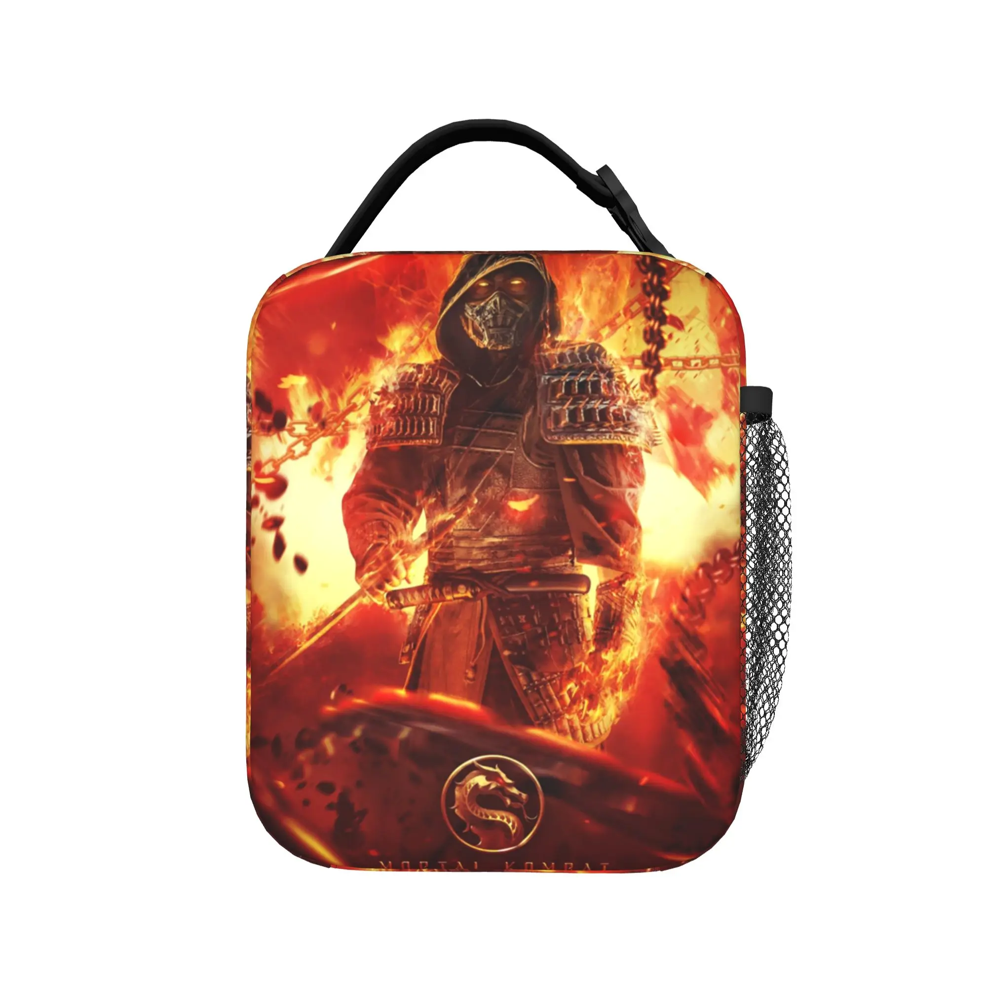 Scorpion Get Over Here Bolsa Térmica Grande para Almoço, Lancheira Isolada, Recipiente para Almoço, Tema Mortal Kombat, para Faculdade e Piquenique