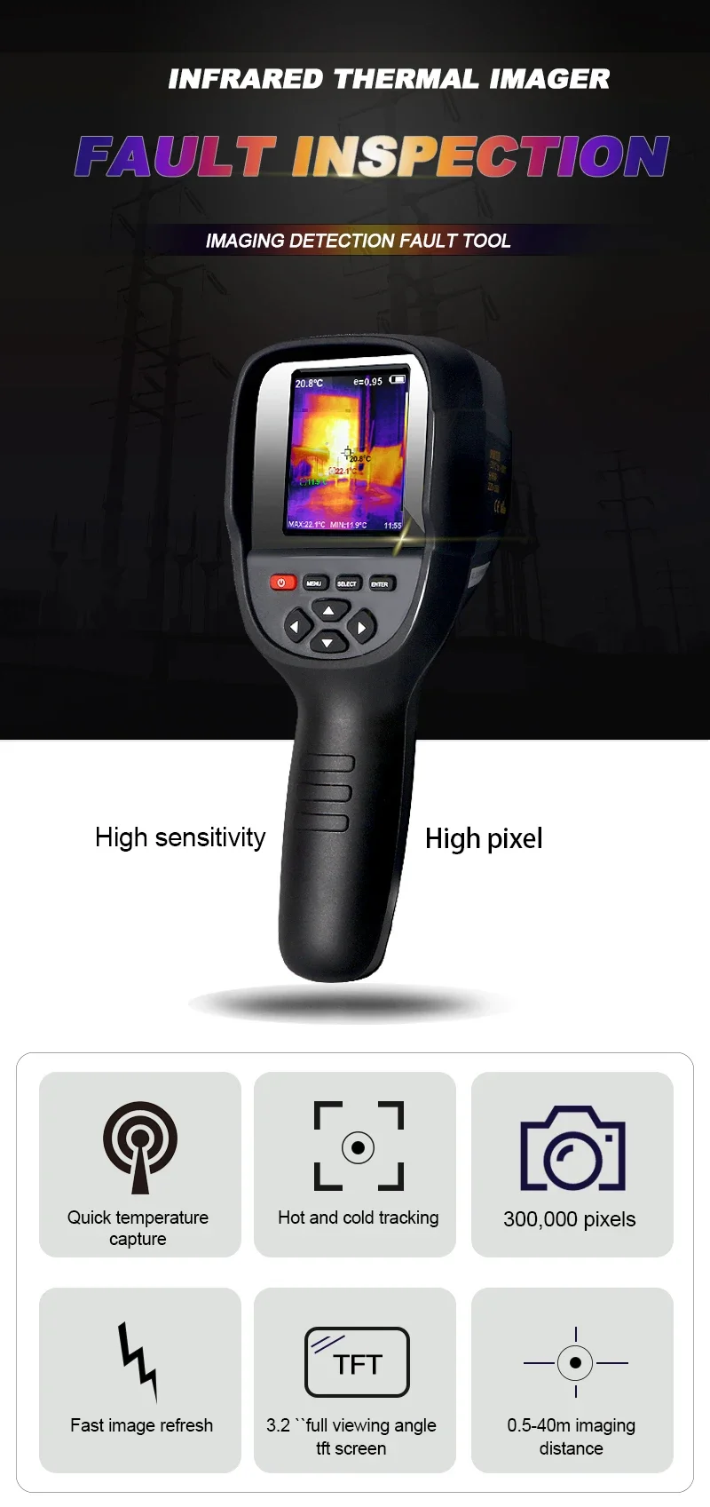 Hti HT-18 3.2'' color display 220x160 Resolution used in Medicine archaeology transport Handheld Thermal imaging Camera