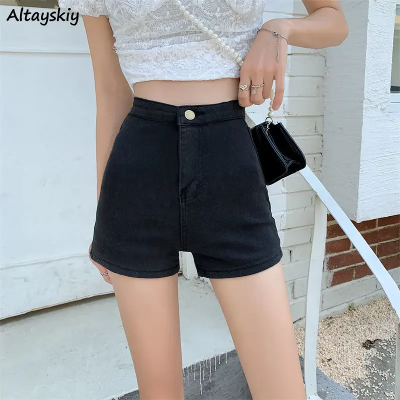 

Shorts Women Skinny Denim Solid Streetwear Casual Fashion All-match Korean Style High Waist Chic Summer Hotsweet Straight Simple
