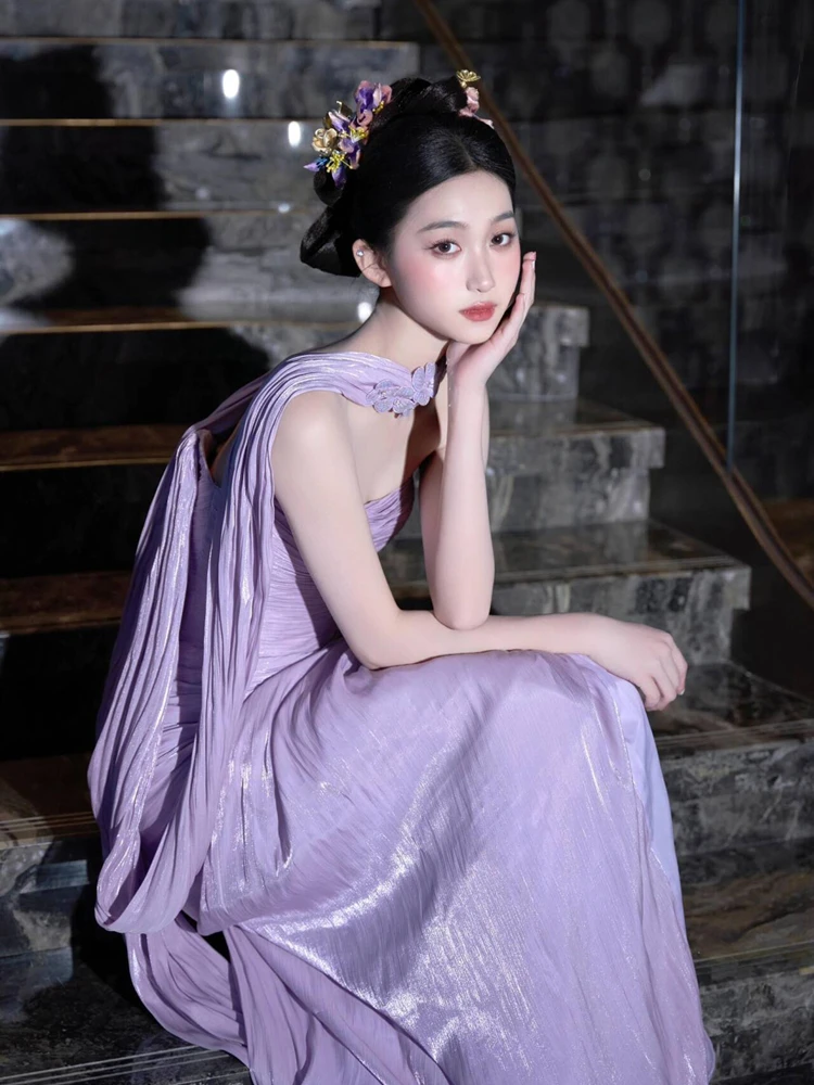 

Purple Chinese Style Strapless Evening Dress Luxury Bride Birthday Engagement Hostess Ball Gown Elegant Women's Fashion