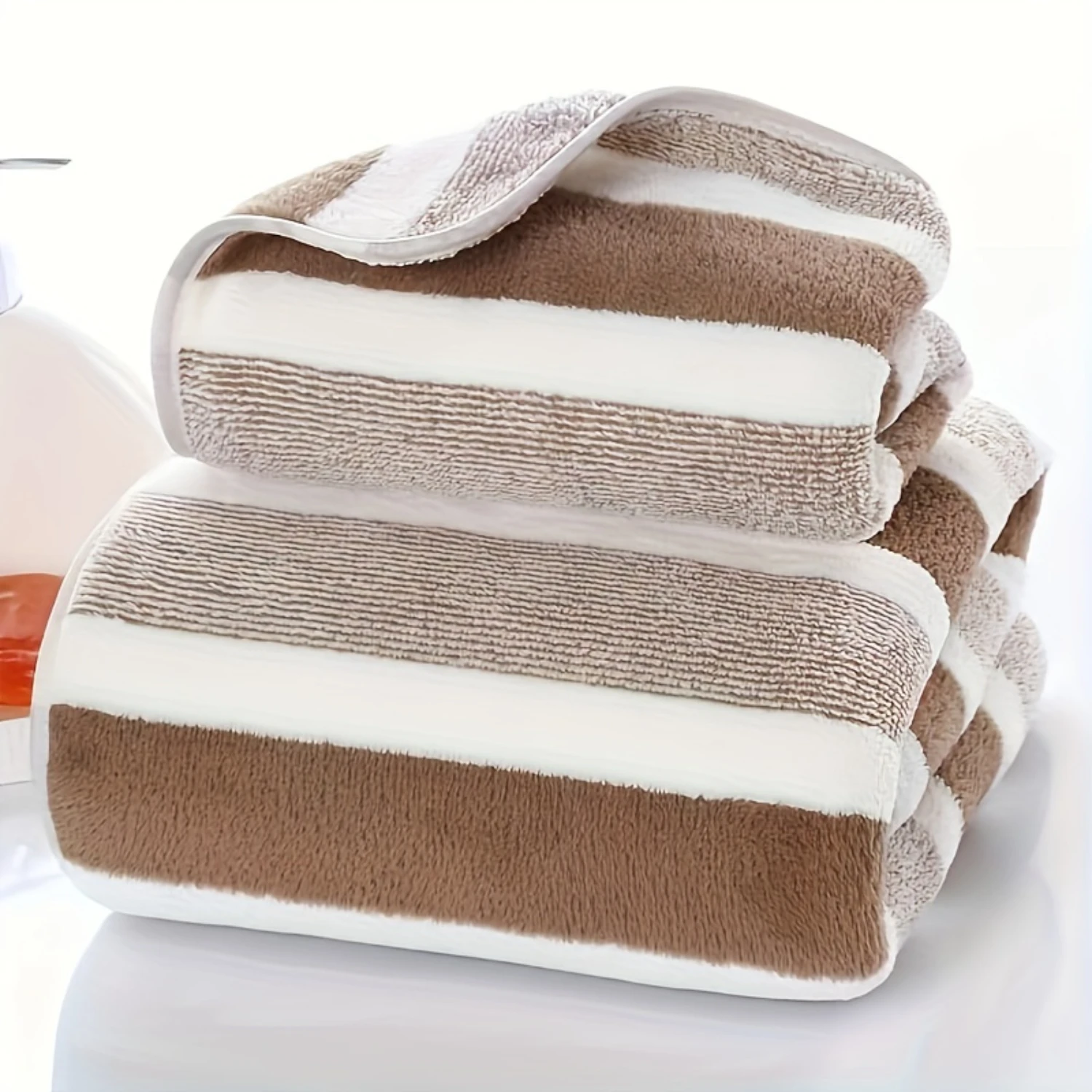 2pcs Striped Pattern Towels, Soft Hand Towel, Bath Towel, Quick Drying Absorbent Towels For Bathroom, Bathroom Supplies