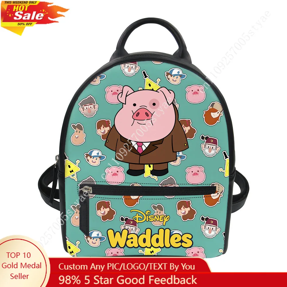 

Waddles Backpack Disney Cartoon Decorate Leather Bags Design Your Photo Logo Text Party Holiday Custom Cosplay Gifts