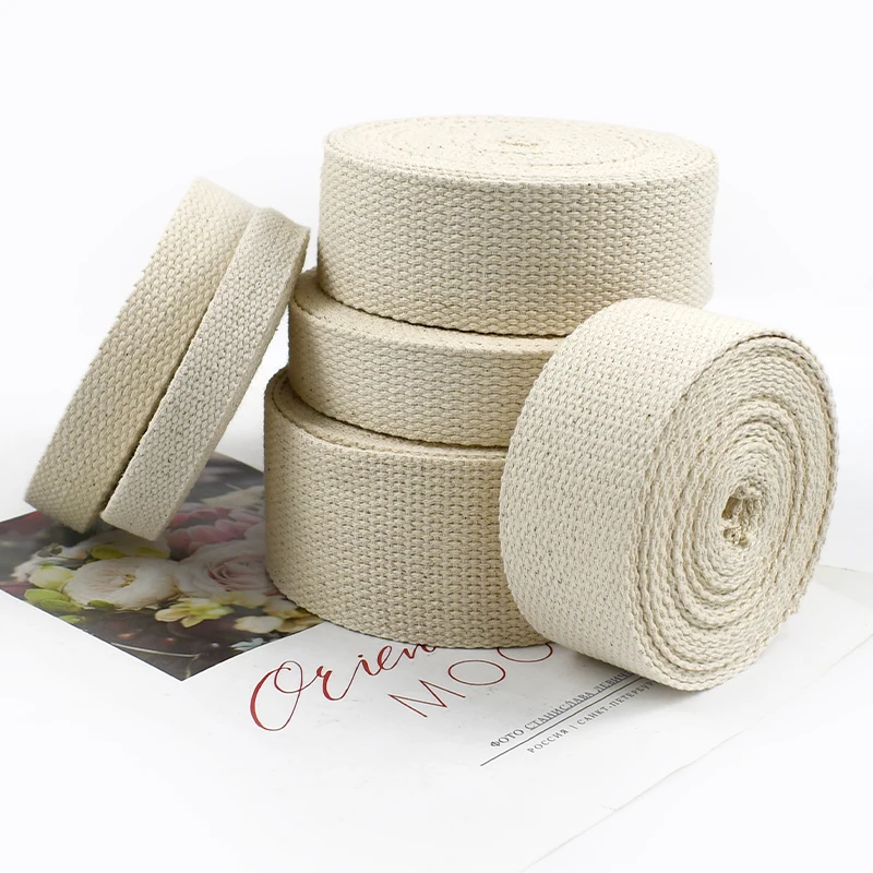 45M 20-50mm Beige Cotton Woven Tape One Roll for Sale Canvas Bag Shoulder Strap Luggage Carrying Straps DIY Sewing Accessories