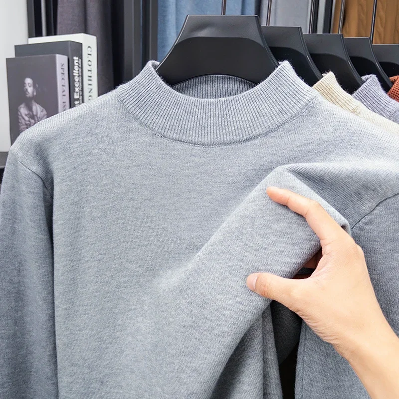 Men's Half Turtleneck Knitwear Sweater Solid Color Mock Neck Pullover Casual Autumn/Winter Sweatshirt Brand Mens Clothing