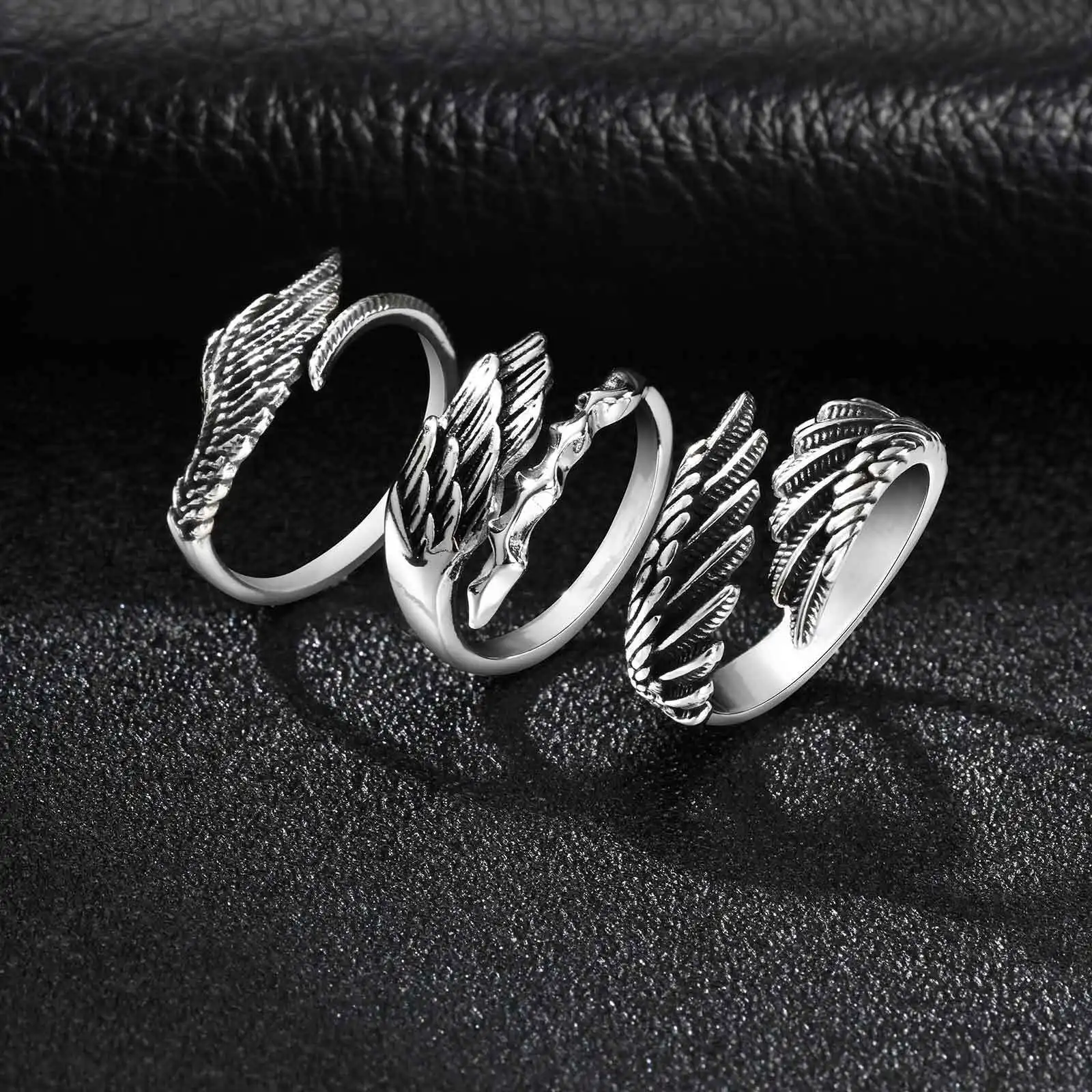 

Retro Angel's Wings Open Ring for Men,Vintage Silver Color Adjustable Thin Ring,Punk Devid Wings Ring Gift