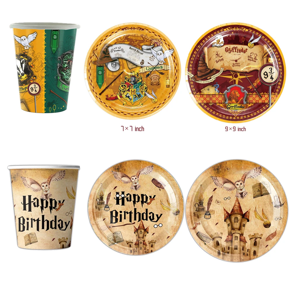 Vaisselle jetable thème Castle Academy, fête d'anniversaire, tasse en papier, assiettes 7 pouces/9 pouces pour enfants, fournitures de décoration pour réception-cadeau pour bébé