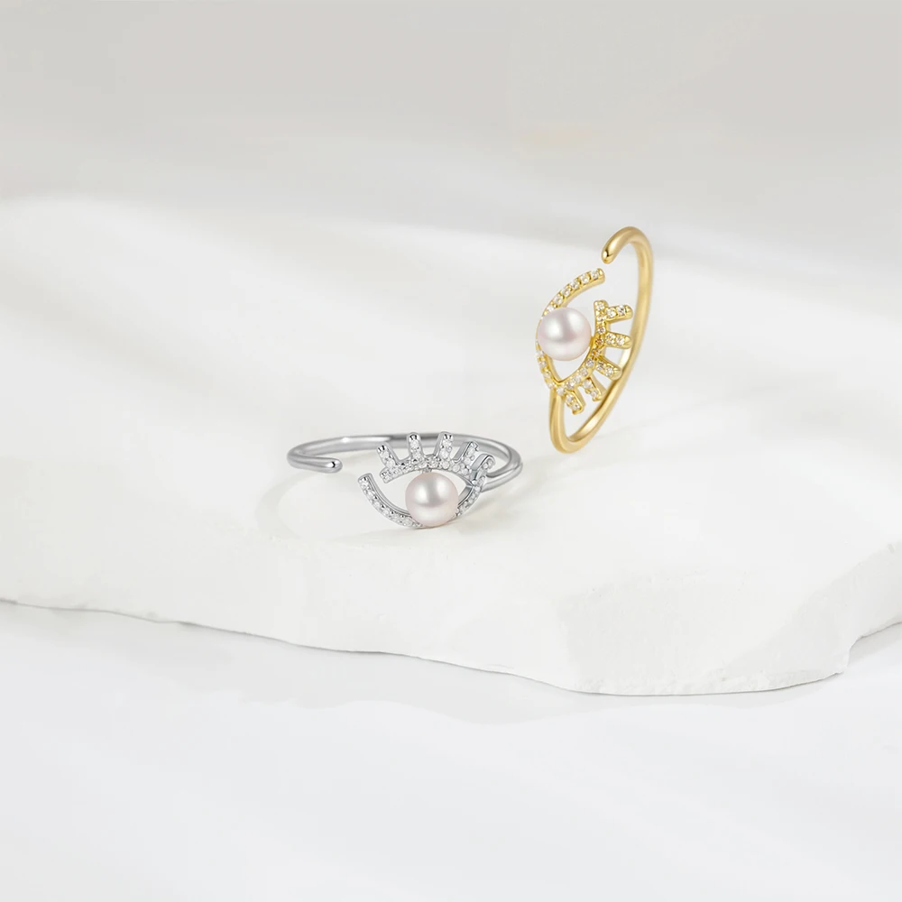 خاتم Seulement 925 من الفضة الإسترليني لؤلؤ المياه العذبة الطبيعية مع الزركون تصميم مفتوح قابل للتعديل مجوهرات الأزياء النسائية الأنيقة
