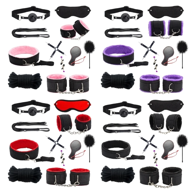 Sexy BDSM Kits Plush Sex Bondage Set Sex Games Whips Gag Nipple Clamps for Couples Exotic Drop Shipping