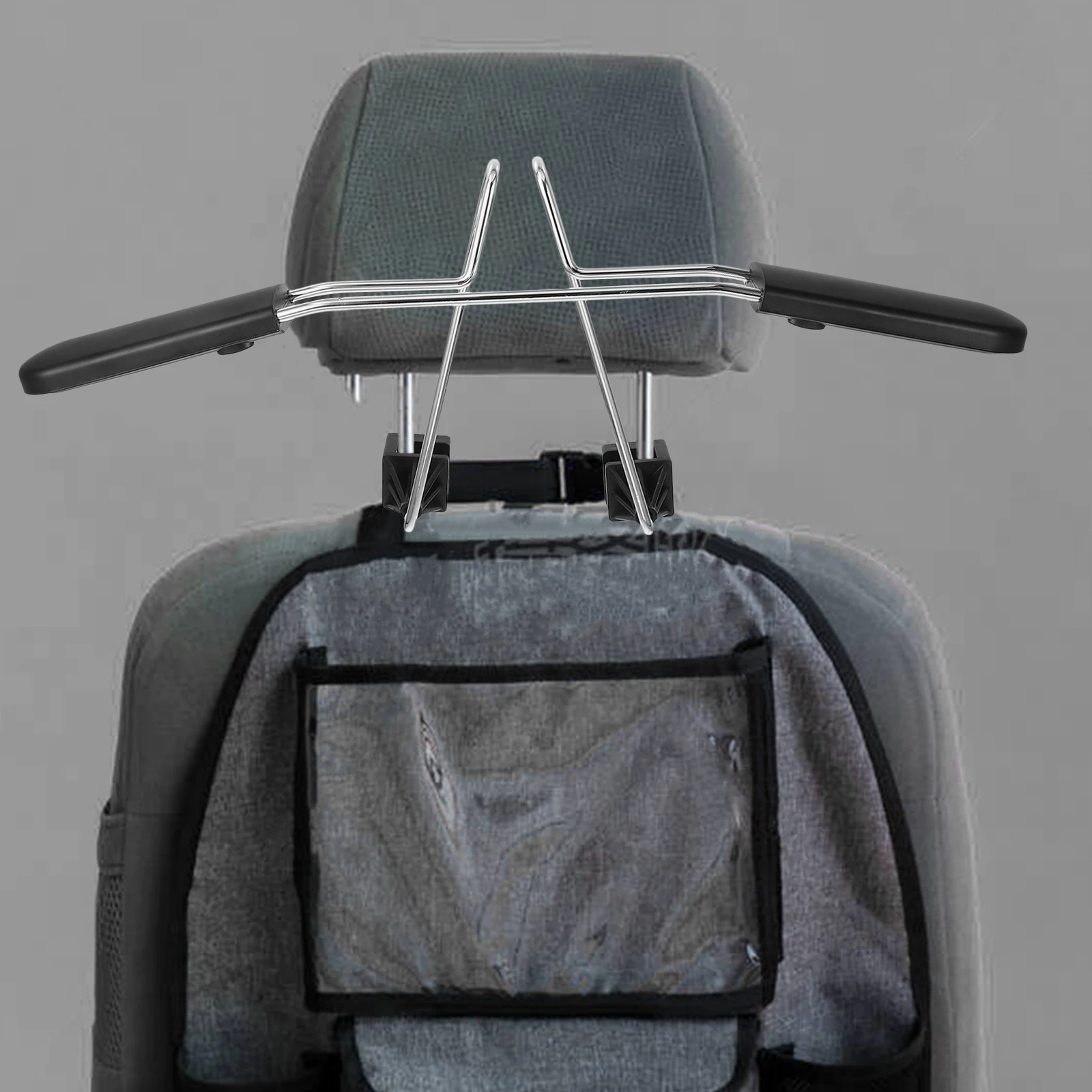 

Stainless Steel Retractable Car Hanger Space-Saving Adjustable Wood Grain Finish for Hats Bags Seat Back Coat Hanger for Car