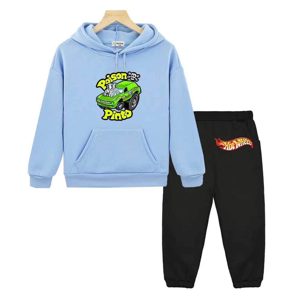 

Hot Wheels Horror Car Graffiti Graphic Hoodies Autumn/Winter Fleece Warm Sweatshirts Boys Girls Children Cartoon Pullovers Sets