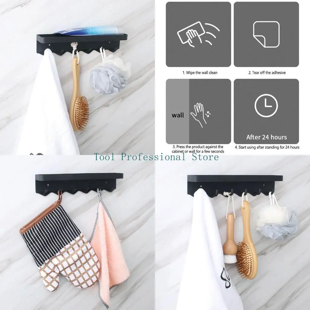 

57QF Настенный лоток для хранения с крючками Крючки для полотенец Корзина для хранения душа Держатель для шампуня
