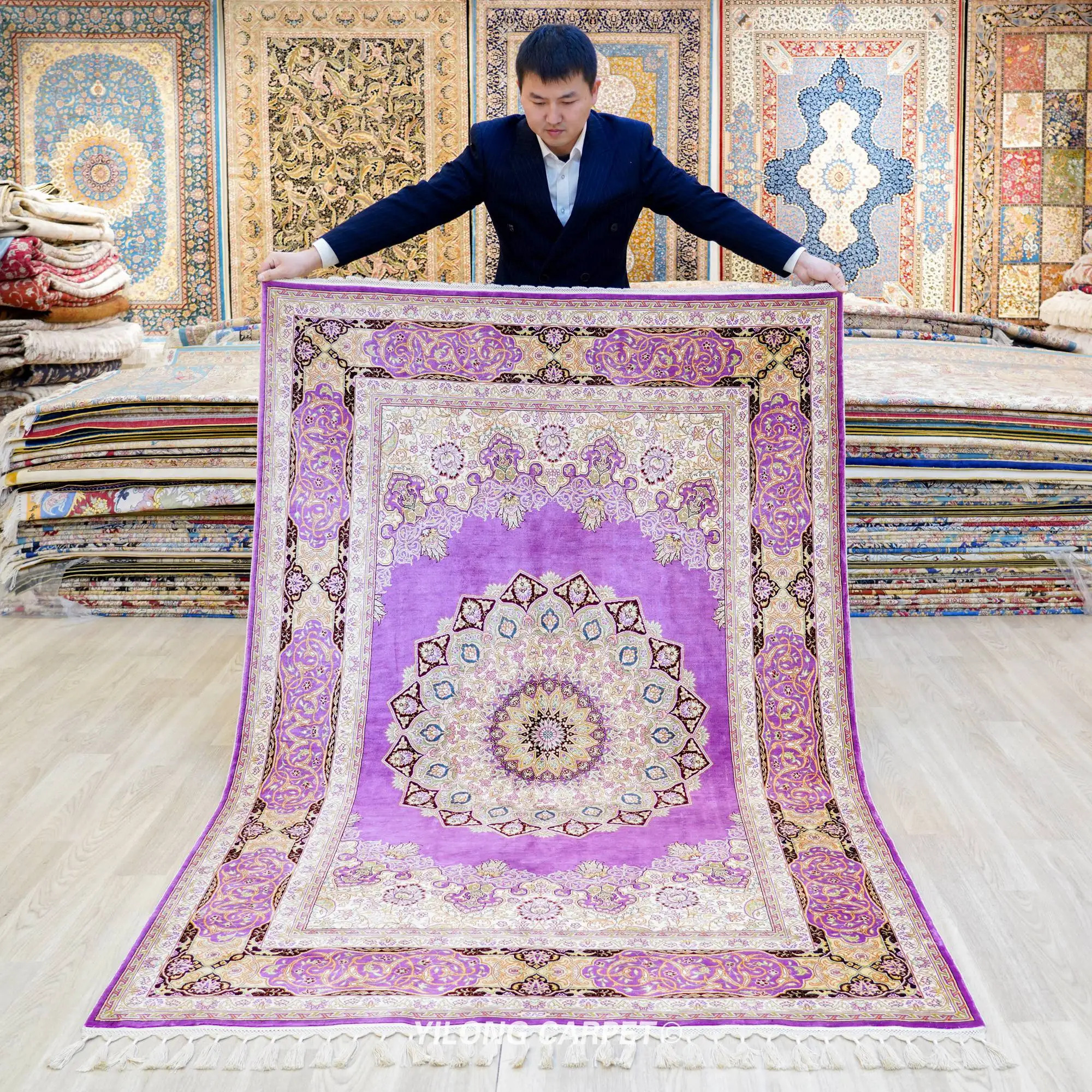 

4.3'x6.2' Traditional Persian Silk Carpet Purple Medallion Vantage Fine Turkish Rugs (YL1707)