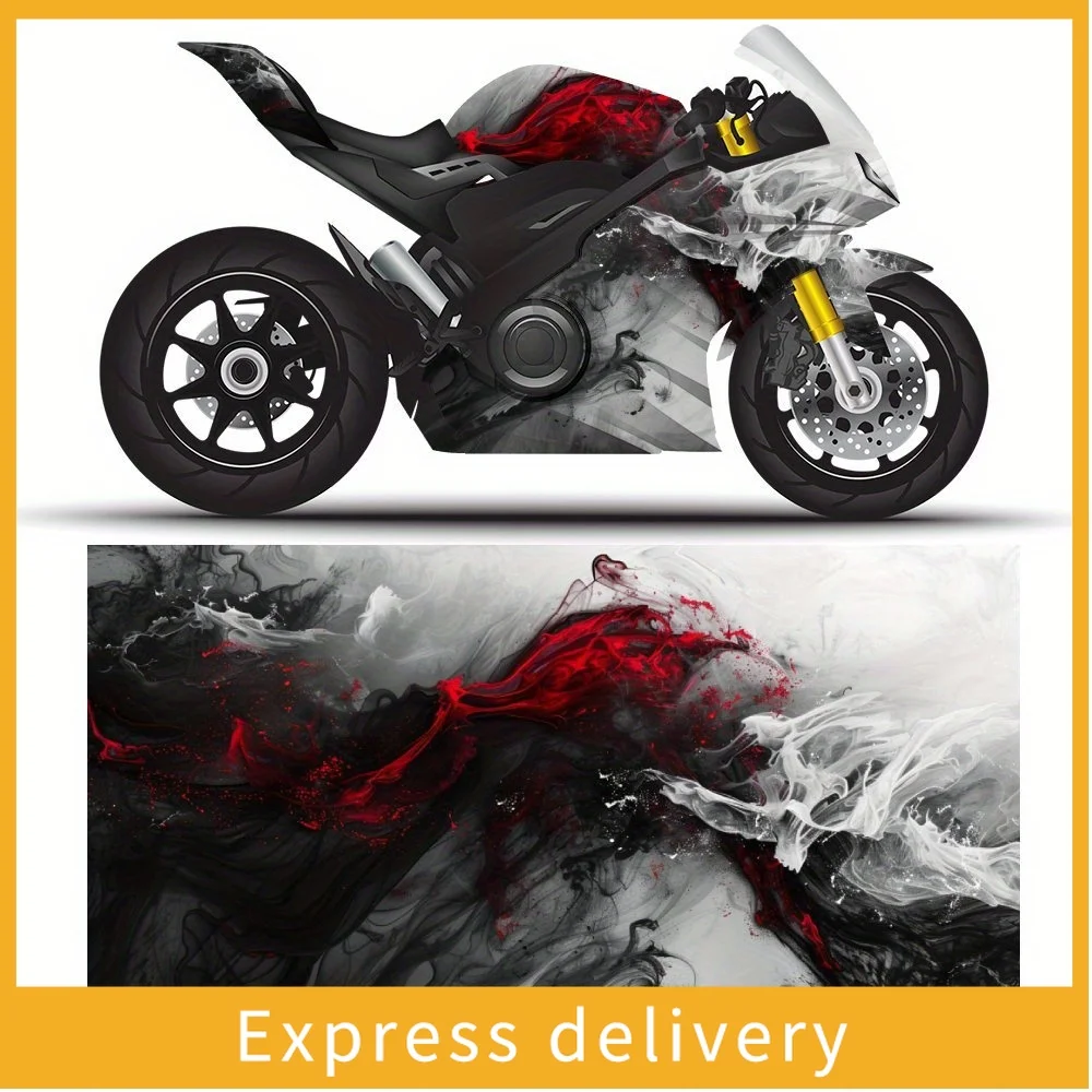 

Красная наклейка на мотоцикл с блестящими чернилами, прочная упаковочная пленка из ПВХ-винила, подходит для большинства транспортных средств, стильная черно-красная.