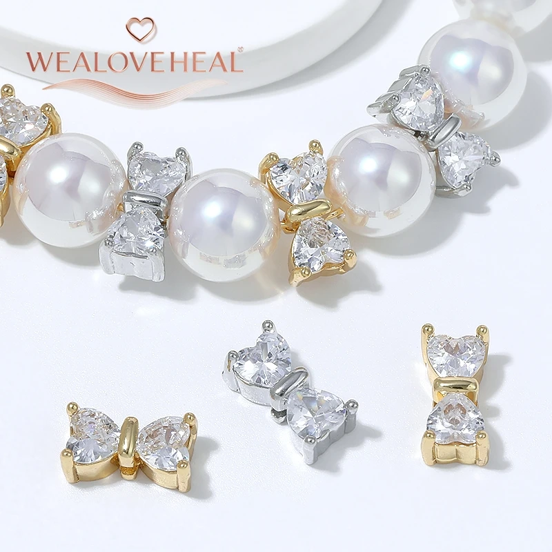 schmuckherstellung zubehör, perlen für schmuckherstellung, 11,5x6mm Schleifenförmige Abstandsperlen, 18K vergoldetes Messing, Doppelherz CZ Schleifen-Abstandshalter für Armband- und Halsketten-Schmuckherstellung – Detail 16