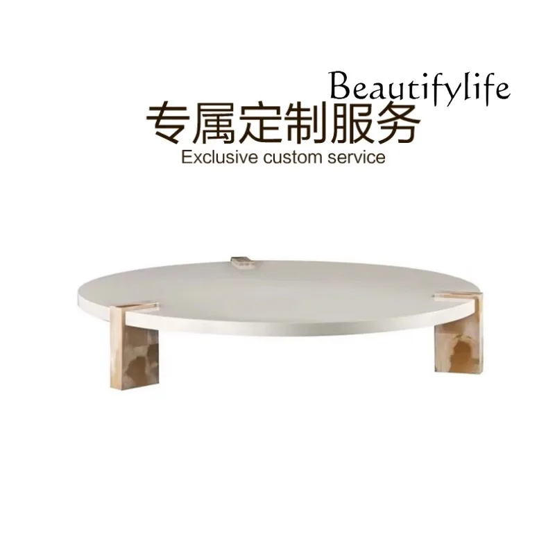 Light luxury solid wood coffee table Modern high-end wood grain retro round tea table Art coffee table