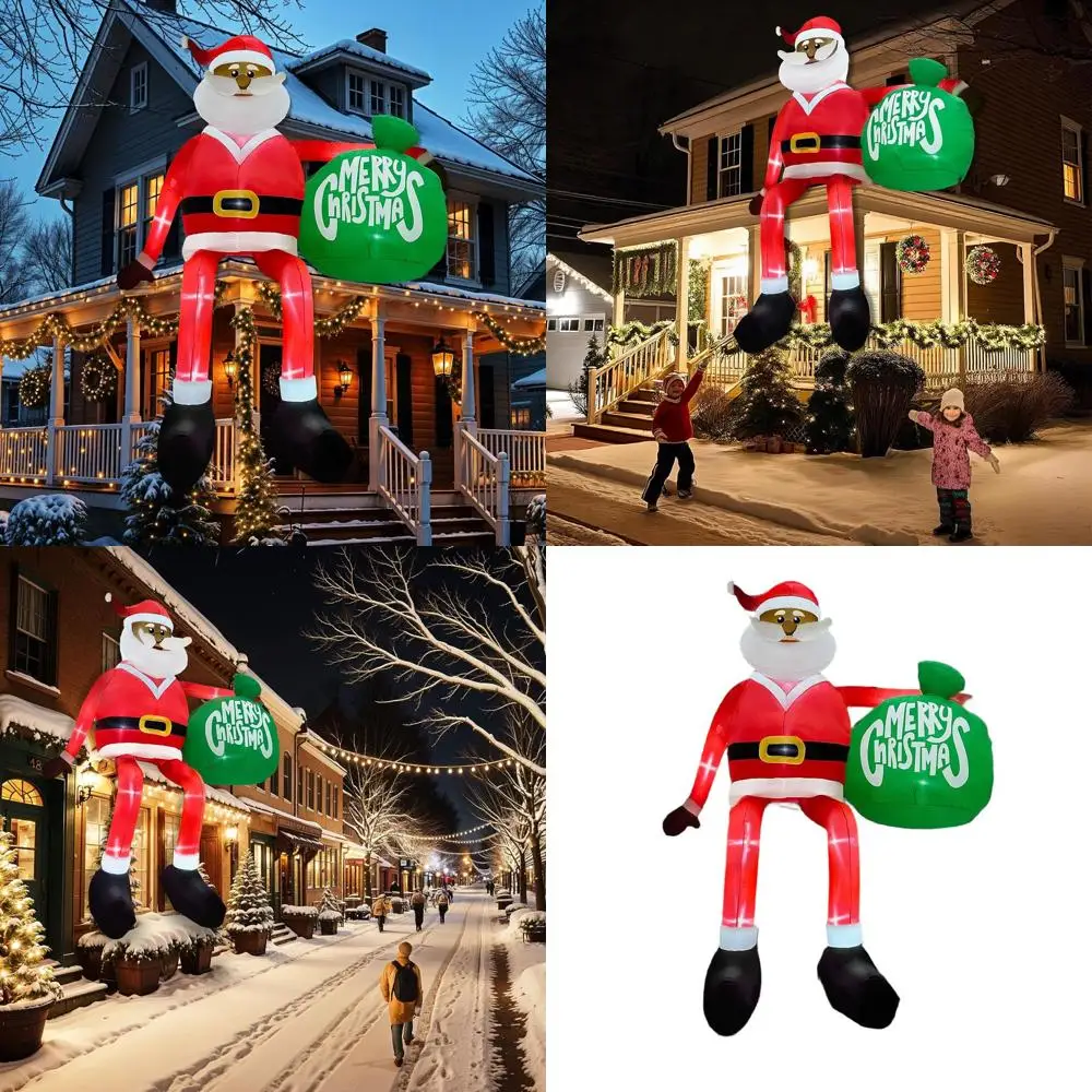 

13-Foot Tall Climbing Black Santa Christmas Inflatable with LED Lights for Outdoor Holiday Decor
