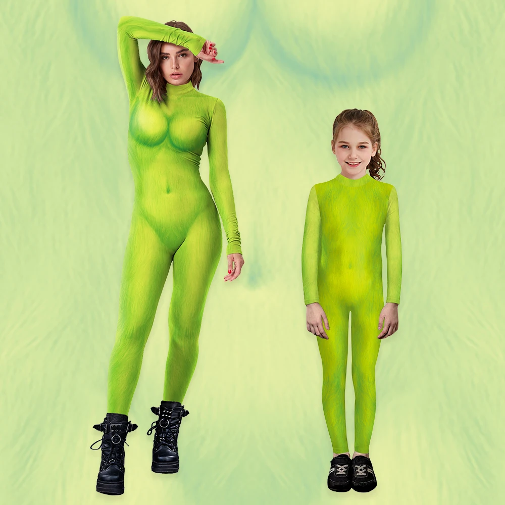 

Christmas Matching Outfit Cosplay Costume Green Jumpsuit Halloween Carnival Party Stage Performance Clothing Adult Children Set