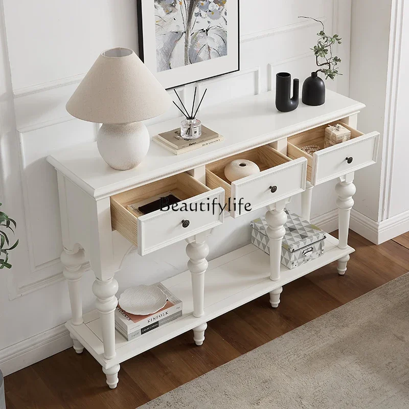 

yj7 American Style Solid Wood Entrance Cabinet French Light Luxury Simple Retro Storage Rack