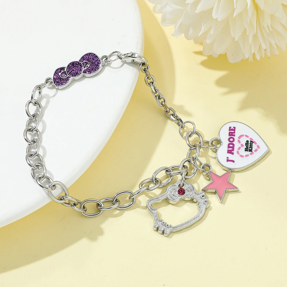 

Sanrio Fashion Cartoon Classic Figure Hello Kitty Bracelet Cute Sweet KT Cat Accessories for Jewelry Birthday Toy Gifts